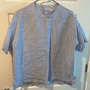 Muji linen short sleeve pinstripe boxy blouse